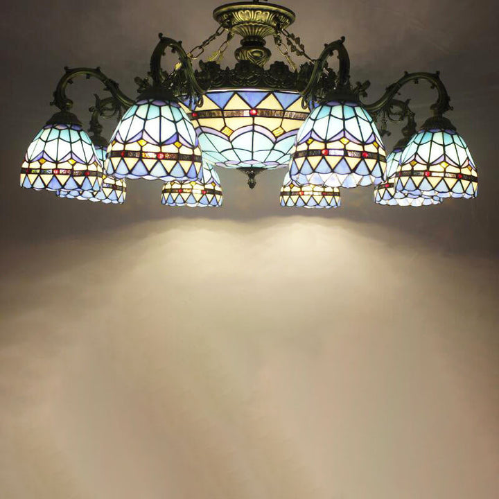 Tiffany Retro Beige Barock Buntglas 11-Licht Semi-Flush Mount Deckenleuchte 