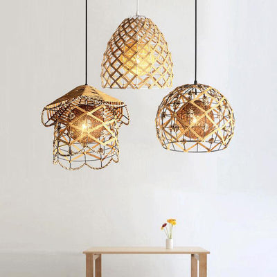 Japanese Creative Rattan Weaving Bird Nest 1-Light Pendant Light