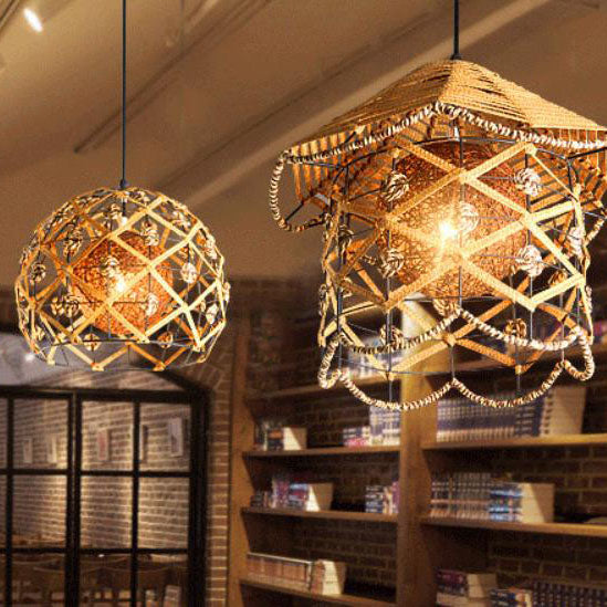 Japanese Creative Rattan Weaving Bird Nest 1-Light Pendant Light