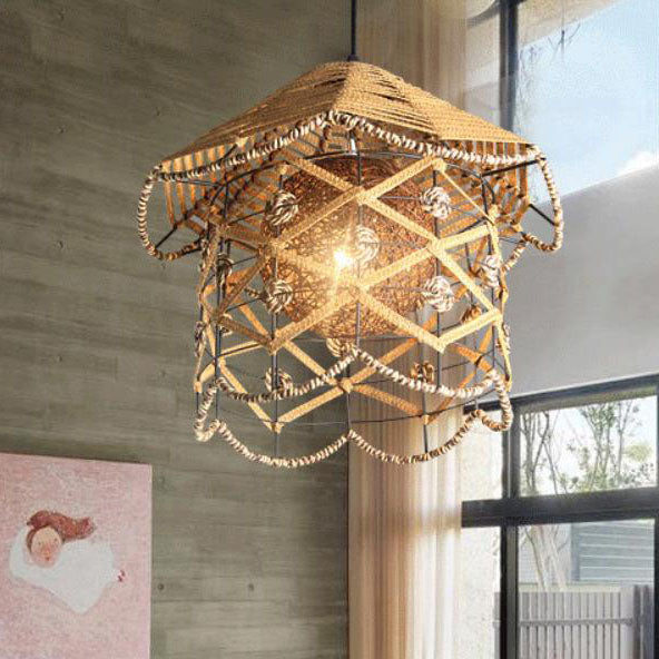 Japanese Creative Rattan Weaving Bird Nest 1-Light Pendant Light