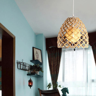 Japanese Creative Rattan Weaving Bird Nest 1-Light Pendant Light