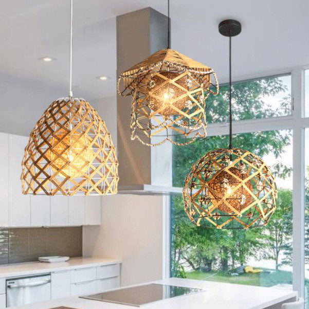 Japanese Creative Rattan Weaving Bird Nest 1-Light Pendant Light