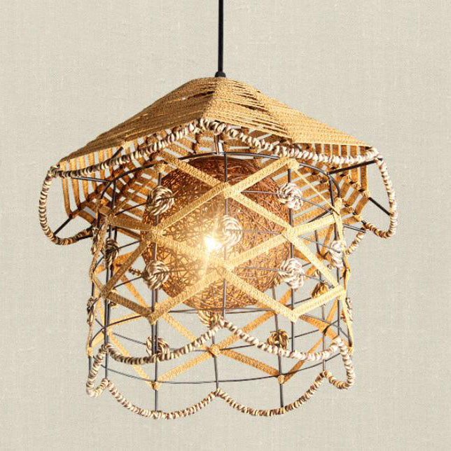 Japanese Creative Rattan Weaving Bird Nest 1-Light Pendant Light