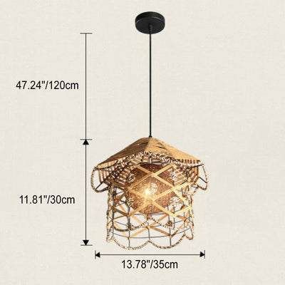 Japanese Creative Rattan Weaving Bird Nest 1-Light Pendant Light