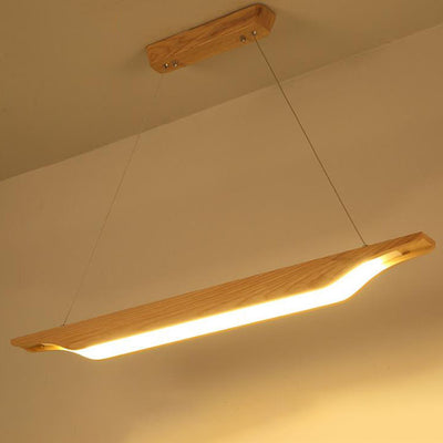 Japanese Minimalist Long Strip Ash Wood Acrylic Shade LED Island Light Pendant Light