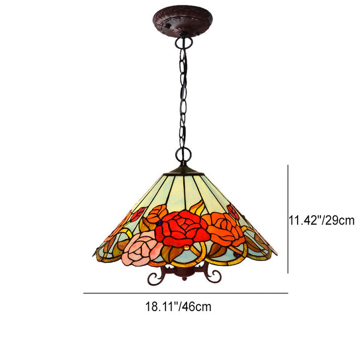 Vintage Tiffany Rose Flower Decor Stained Glass 3-Light Chandelier