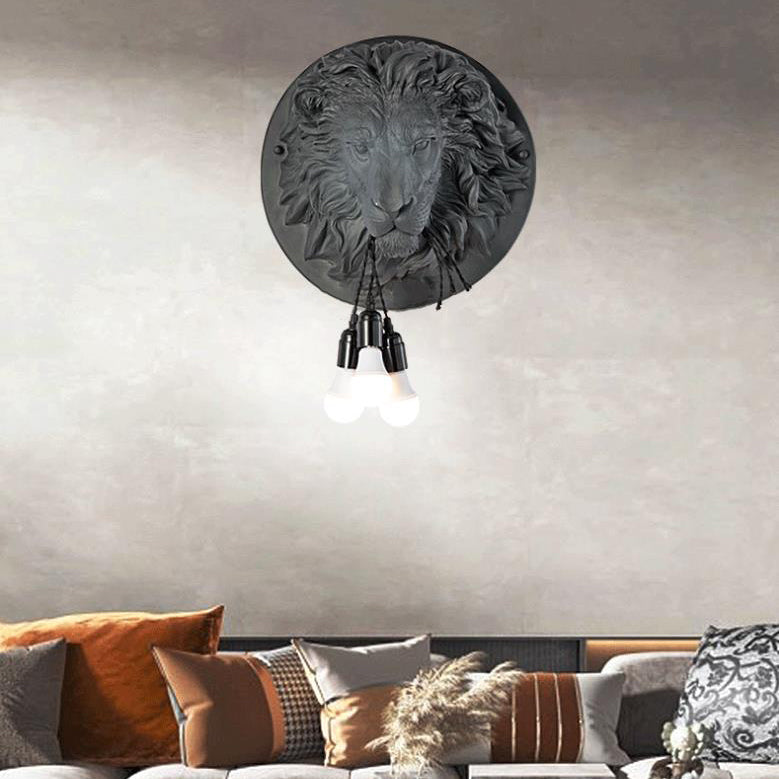 Applique murale 3 lumières Nordic Creative en résine avec tête de lion 