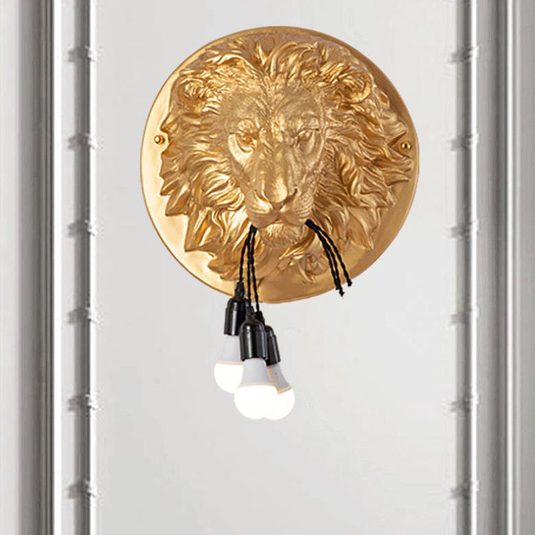 Applique murale 3 lumières Nordic Creative en résine avec tête de lion 