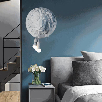 Applique murale 3 lumières Nordic Creative en résine avec tête de lion 