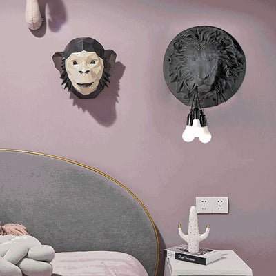 Applique murale 3 lumières Nordic Creative en résine avec tête de lion 