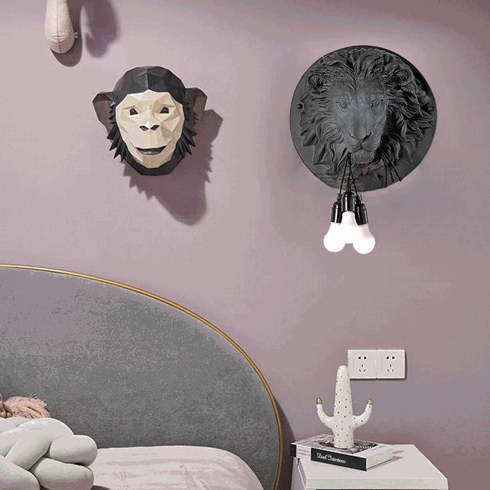 Applique murale 3 lumières Nordic Creative en résine avec tête de lion 