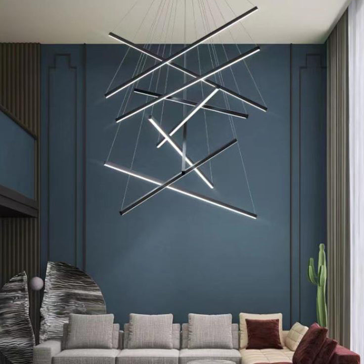 Lustre LED à combinaison de lignes géométriques en fer et aluminium de luxe nordique 