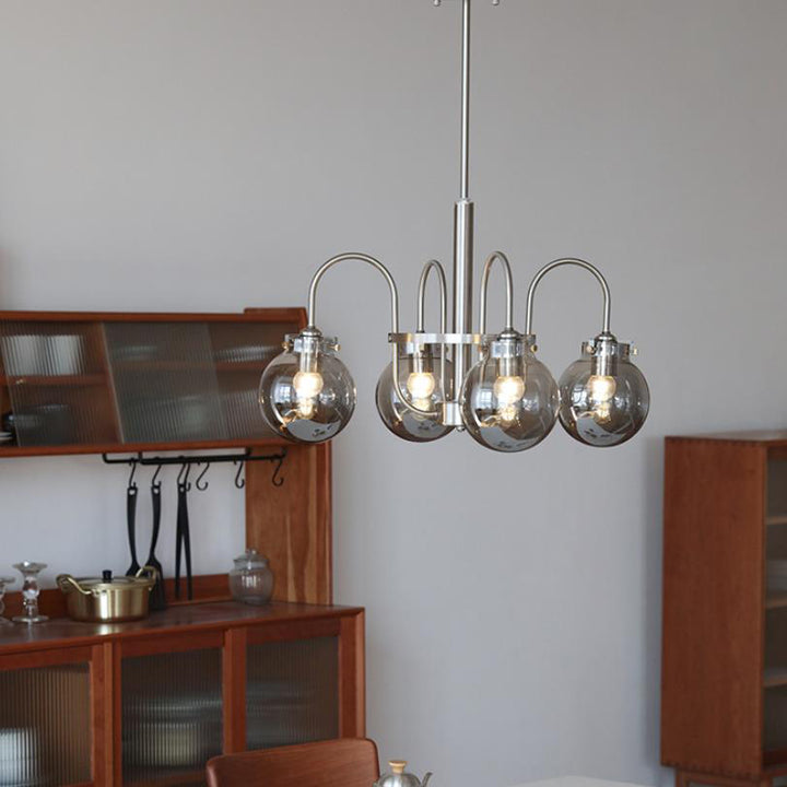 Retro Industrial Edelstahlrahmen Kugelglas 4/6-Licht Kronleuchter 