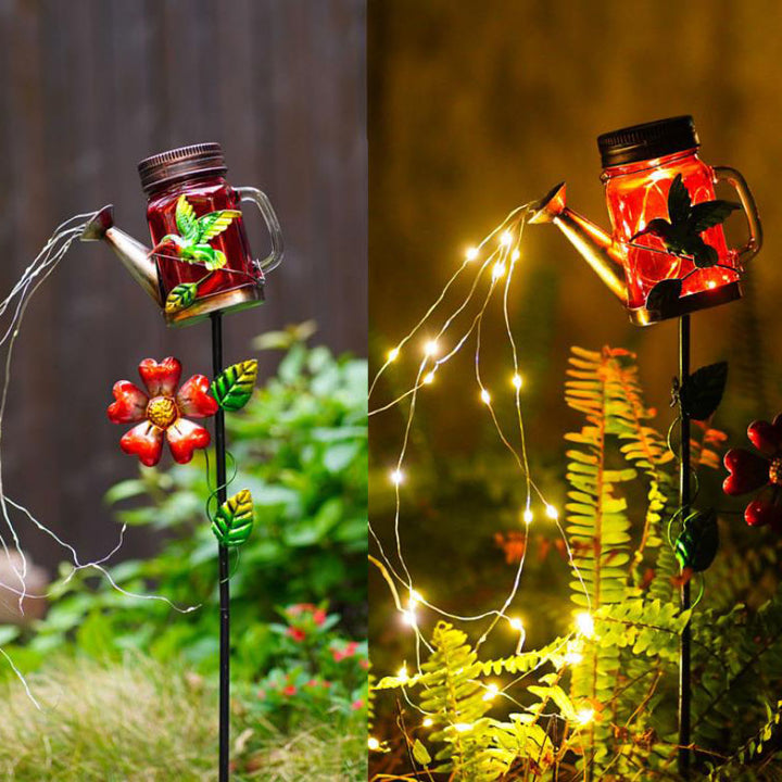 Decoración Creativa Solar Hierro Forjado Tetera LED Luz de Enchufe de Suelo para Exteriores 