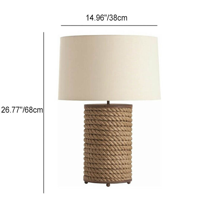 Lampe de table cylindrique 1 lumière en corde de chanvre au design moderne et créatif 