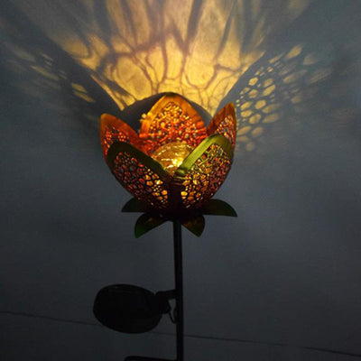 Solar Wrought-Iron Hollow Petals LED Outdoor Ground Insert Landscape Light