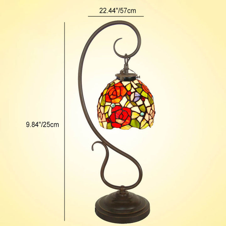 Tiffany Rose Laterne Buntglas Metall 1-Licht Tischlampe 