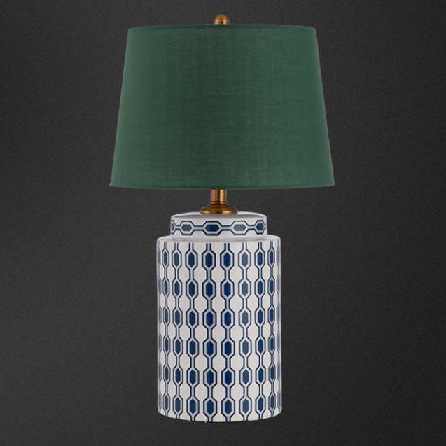 Lampe de table moderne en céramique cylindrique avec matériel en lin à 1 lumière 