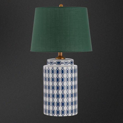 Modern Cylindrical Ceramic Linen Hardware 1-Light Table Lamp