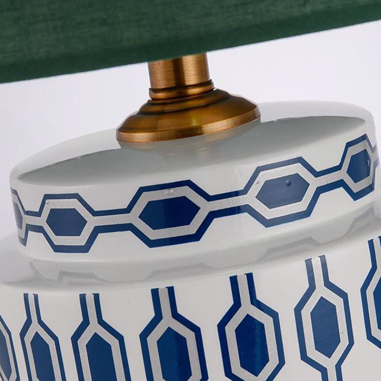 Lampe de table moderne en céramique cylindrique avec matériel en lin à 1 lumière 