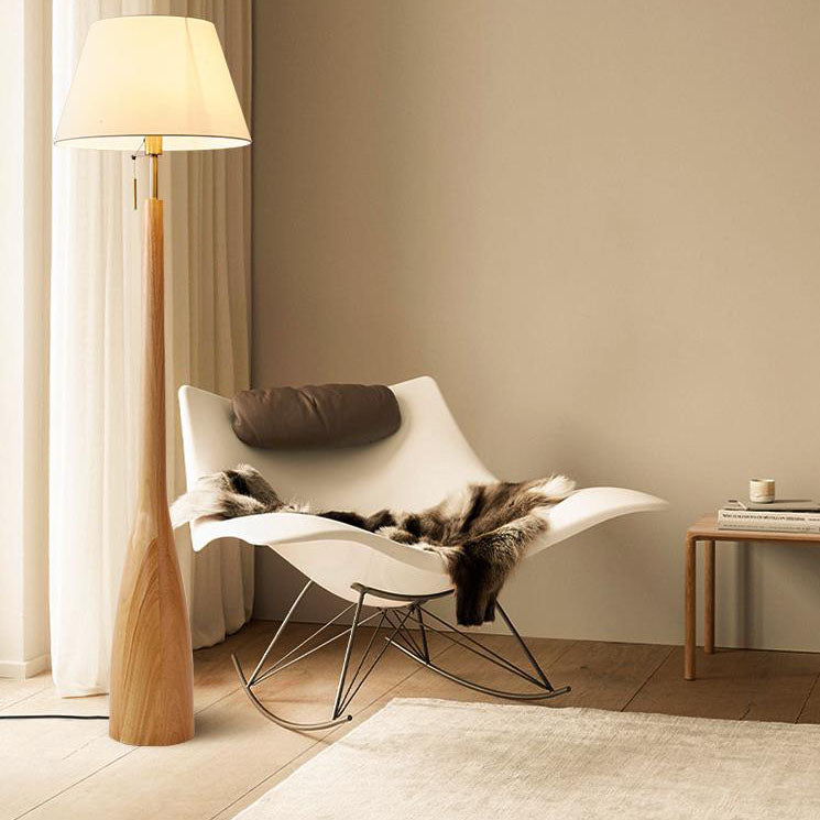 Scandinavian Modern Minimalist Solid Wood Base Fabric 1-Light Standing Floor Lamp