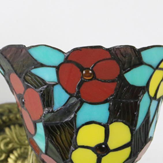 Applique murale 1 lumière en verre teinté en alliage de zinc Tiffany Flower Cup 