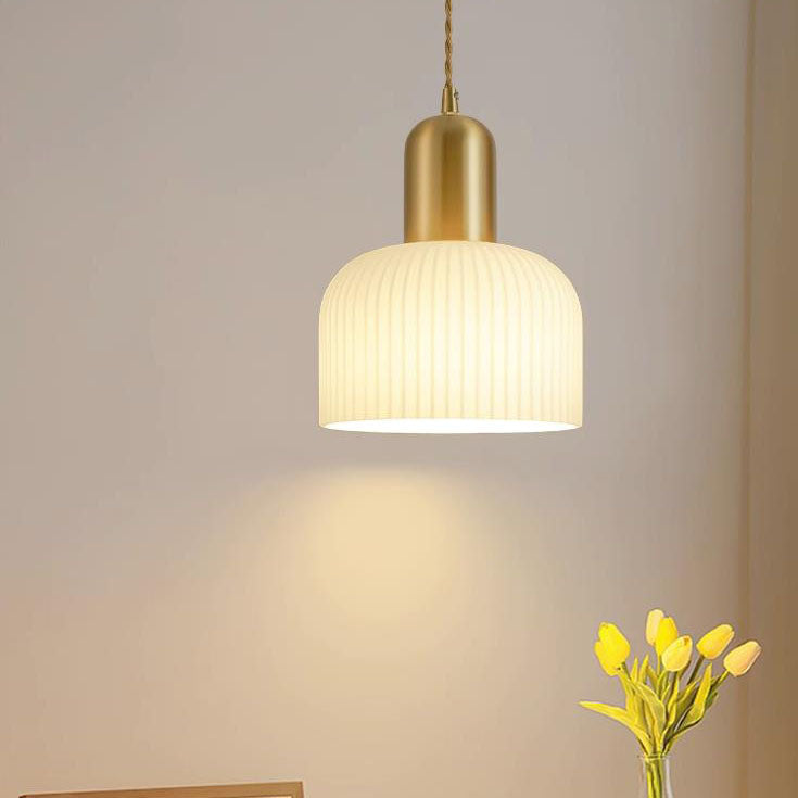 Japanischer Wabi-Sabi Messing Halbkreis Faltglas 1-Licht Pendelleuchte 