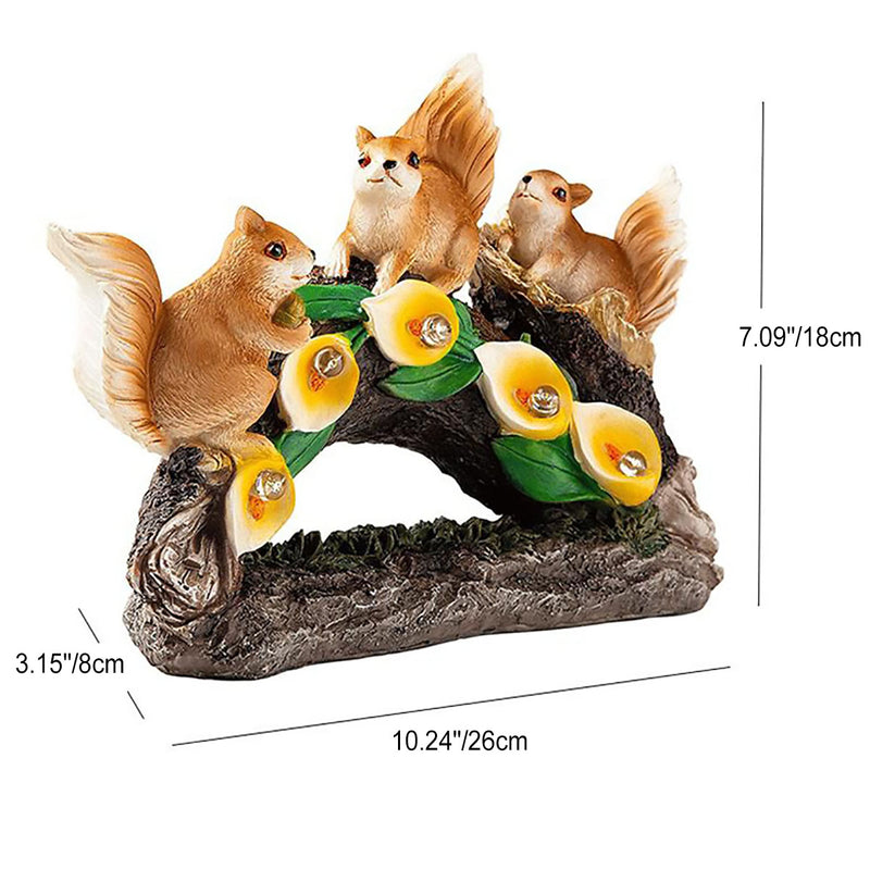 Outdoor Solar Resin Garden Decoration Three Squirrels LED Lawn Landscape Light