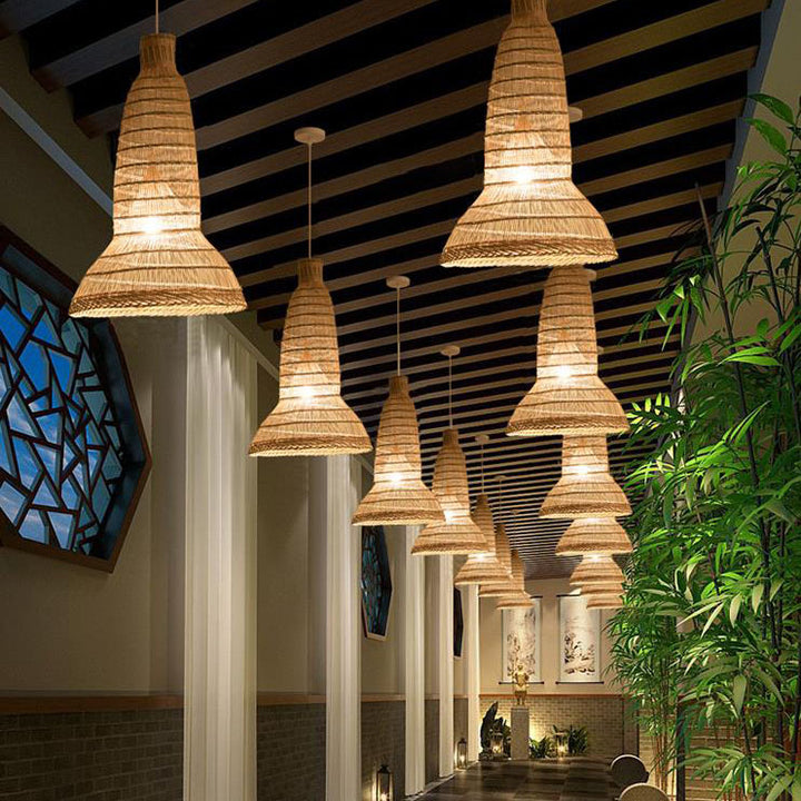 Luminaire suspendu à 1 lumière en cage de tissage en bambou zen chinois 