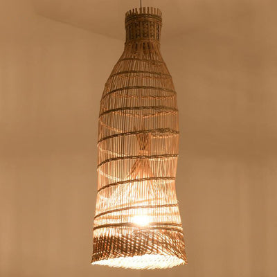 Chinese Zen Bamboo Weaving Cage 1-Light Pendant Light