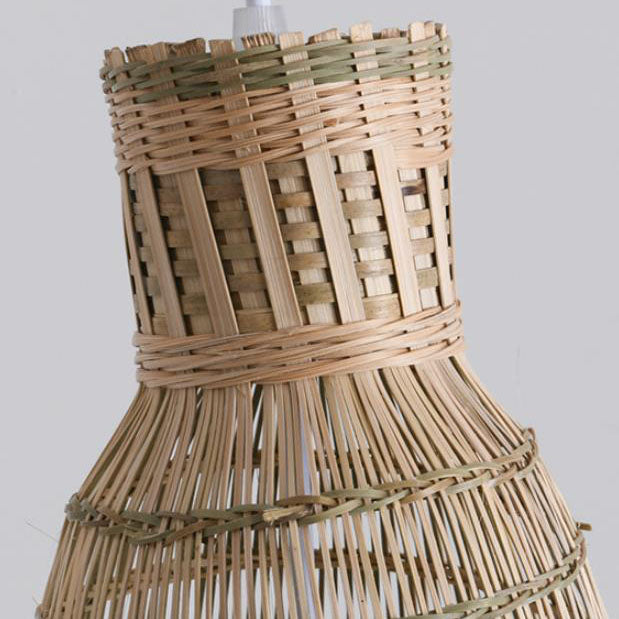 Luminaire suspendu à 1 lumière en cage de tissage en bambou zen chinois 