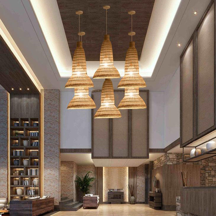 Luminaire suspendu à 1 lumière en cage de tissage en bambou zen chinois 