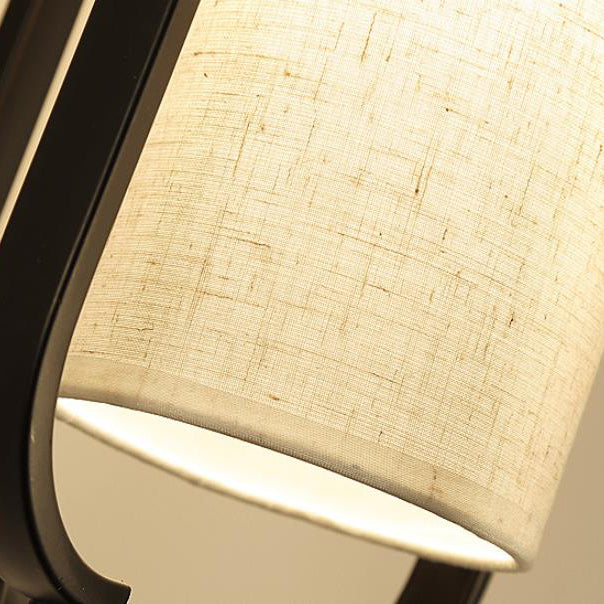 Chinese Vintage Iron Frame Tassel Fabric Cylindrical Shade 1-Light Wall Sconce Lamp