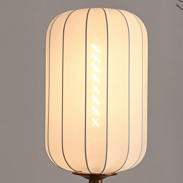 Japanese Zen Rosewood Base Silk Lantern Shade 1-Light Standing Floor Lamp