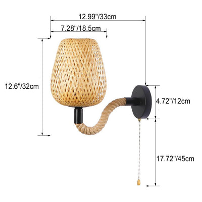 Retro Pastoral Bamboo Weaving Cage Hemp Rope 1-Light Wall Sconce Lamp