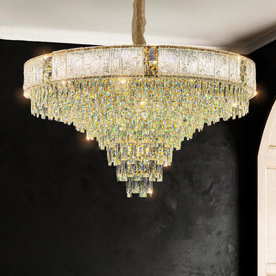 French Luxury Oval Crystal String Hardware 10/11/21-Light Chandelier