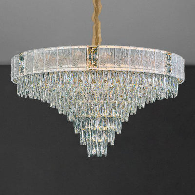 French Luxury Oval Crystal String Hardware 10/11/21-Light Chandelier