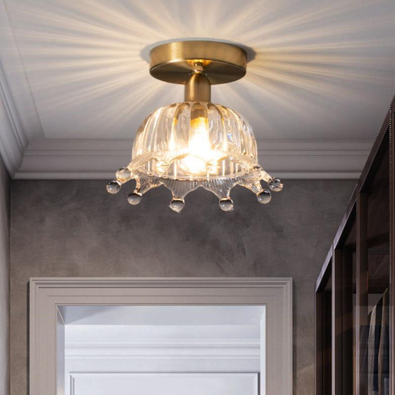 Nordic Simple Creative All-Copper Flower-Shaped 1-Licht Semi-Flush-Montage Deckenleuchte 