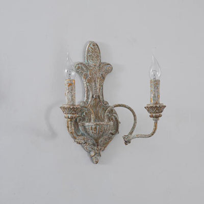 French Nostalgic Iron Resin Double Head Candelabra 2-Light Wall Sconce Lamp