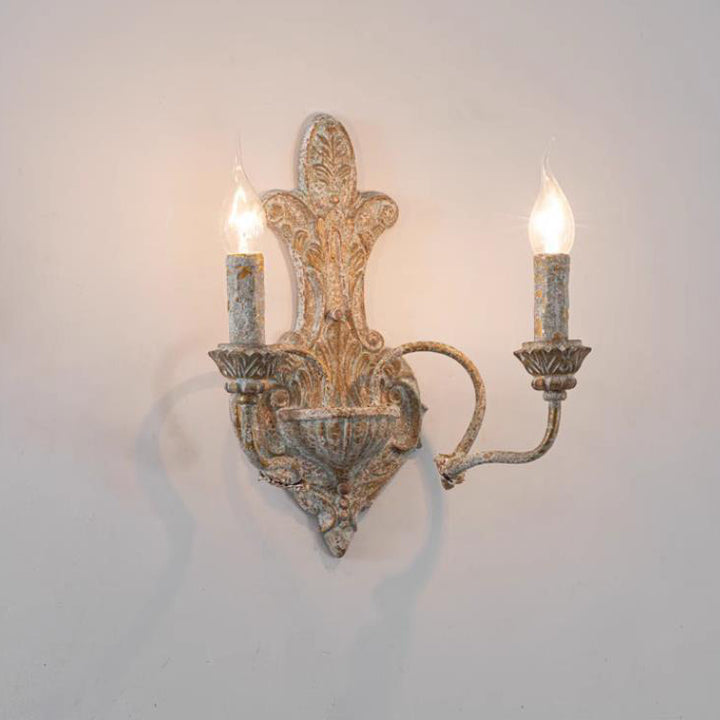 French Nostalgic Iron Resin Double Head Candelabra 2-Light Wall Sconce Lamp