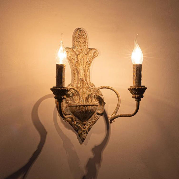 French Nostalgic Iron Resin Double Head Candelabra 2-Light Wall Sconce Lamp