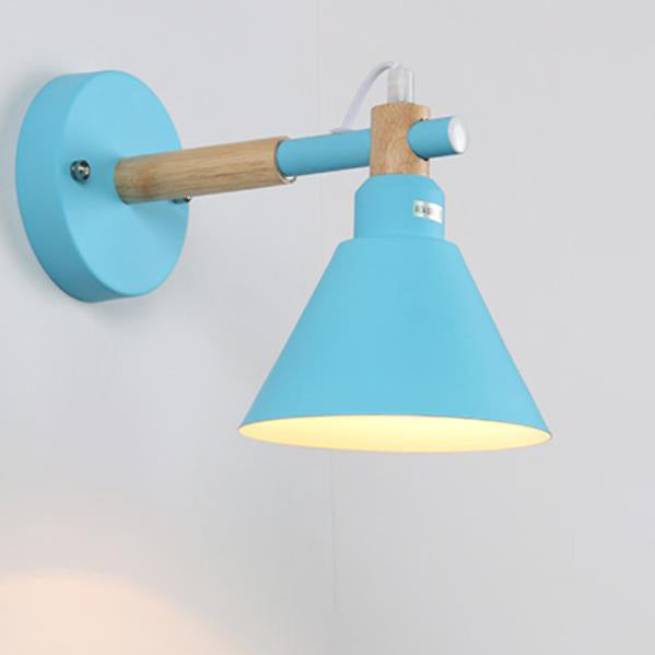 Lampe murale 1 lumière en bois en forme de trompette en fer macaron nordique 