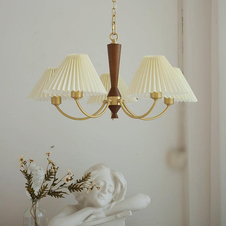 Zeitgenössischer nordischer Retro-Kronleuchter aus Vollkupfer mit Falten, 3/5-Licht für das Wohnzimmer 