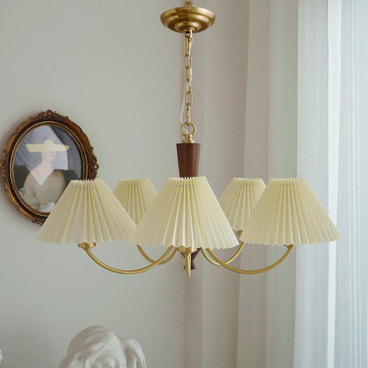 Zeitgenössischer nordischer Retro-Kronleuchter aus Vollkupfer mit Falten, 3/5-Licht für das Wohnzimmer 
