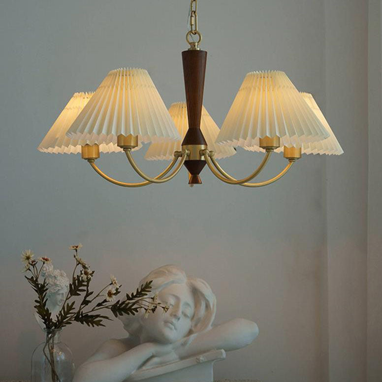 Zeitgenössischer nordischer Retro-Kronleuchter aus Vollkupfer mit Falten, 3/5-Licht für das Wohnzimmer 