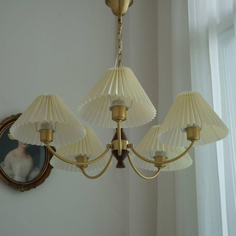 Zeitgenössischer nordischer Retro-Kronleuchter aus Vollkupfer mit Falten, 3/5-Licht für das Wohnzimmer 