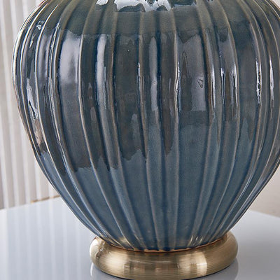 Chinese Vintage Pleated Canvas Shade Ceramic Vase Base 1-Light Table Lamp