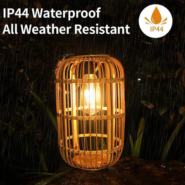 Traditionelle Vintage Rattan Weberei Käfig LED Solar Wasserdichte Außenleuchte für Außenbereich Terrasse 