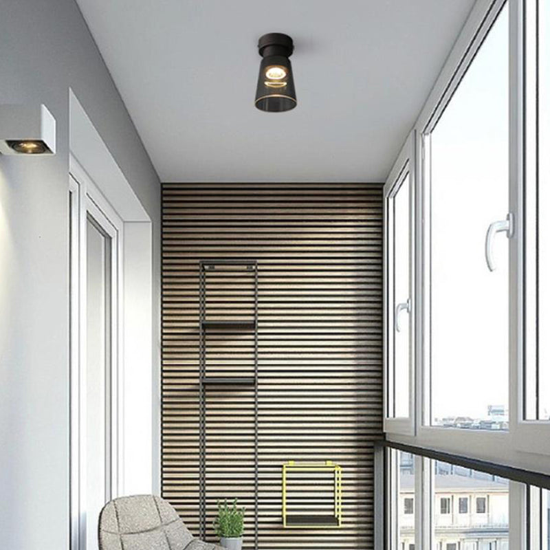 Modern Minimalist Glass Cylinder LED Semi-Flush Mount Ceiling Light For Living Room