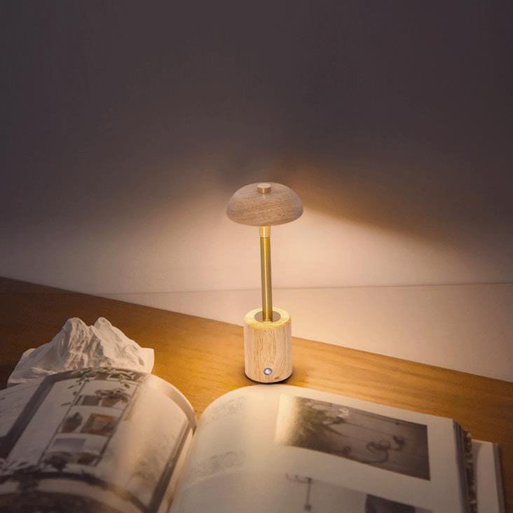 Contemporary Nordic Creative Solid Wood Mushroom LED Table Lamp For Bedroom